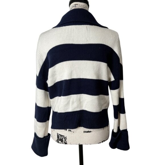 Abercrombie & Fitch Collared Cardigan Blue White Striped Ribbed Womens Size S - Picture 3 of 8